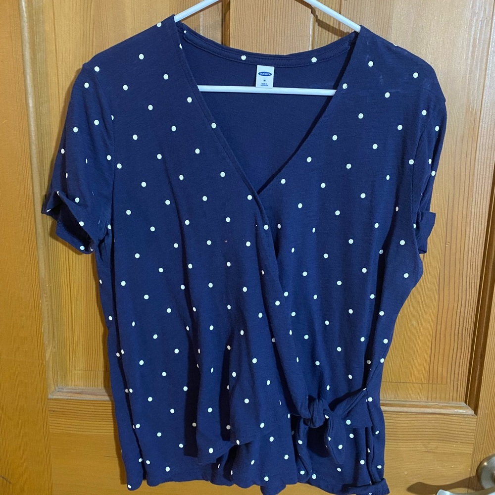 Old Navy Navy Blue Polka Dot Short Sleeve Top